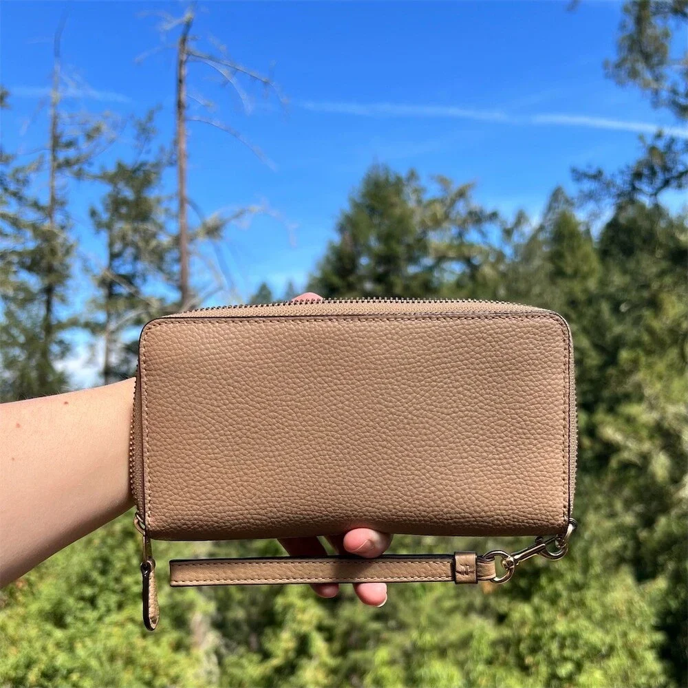 COACH Long Zip-Around Wallet Taupe Pebble Leather Wallet Gold Hardware AUTHENTIC